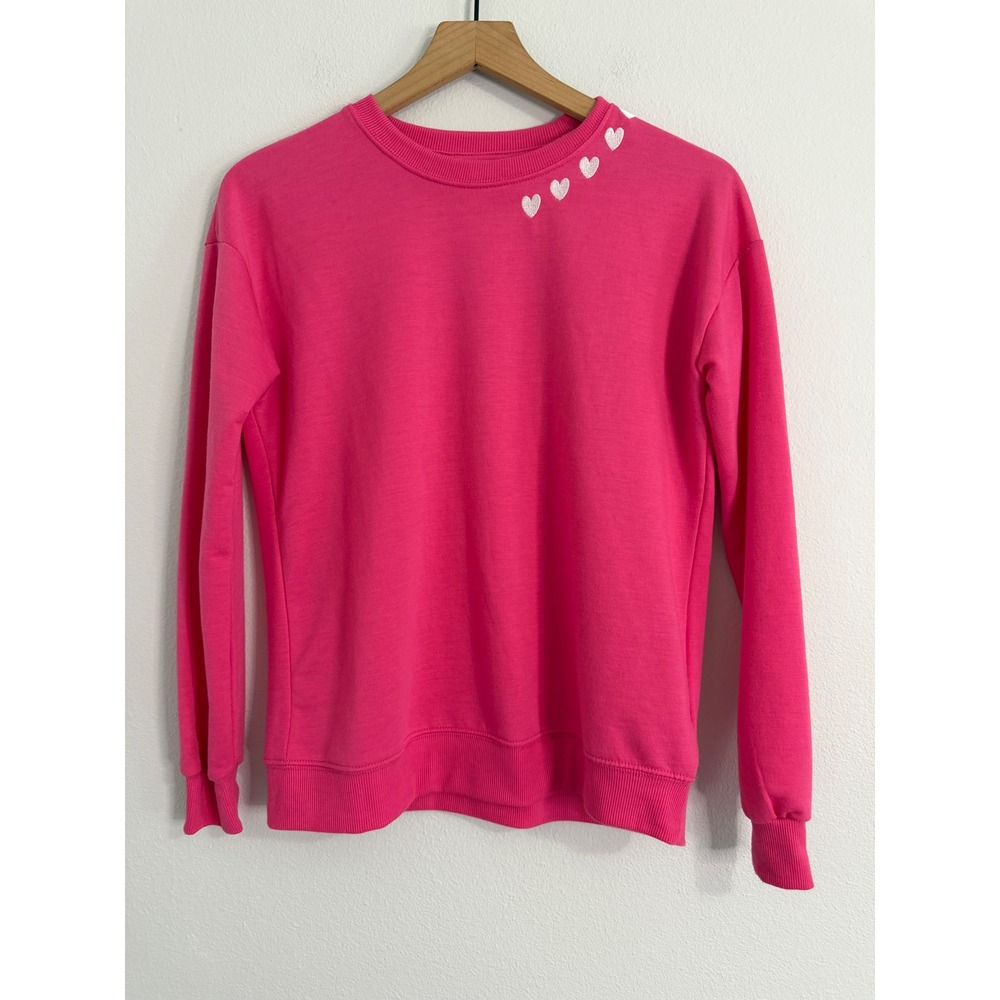 Workshop Republic - Pink Heart Embroidered Sweatshirts Women's XS Cute Preppy